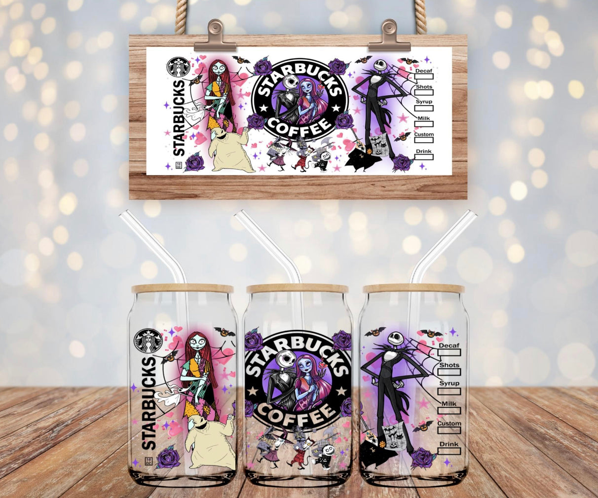 Jack & Sally Starbucks Coffee 16 oz Glass Cup