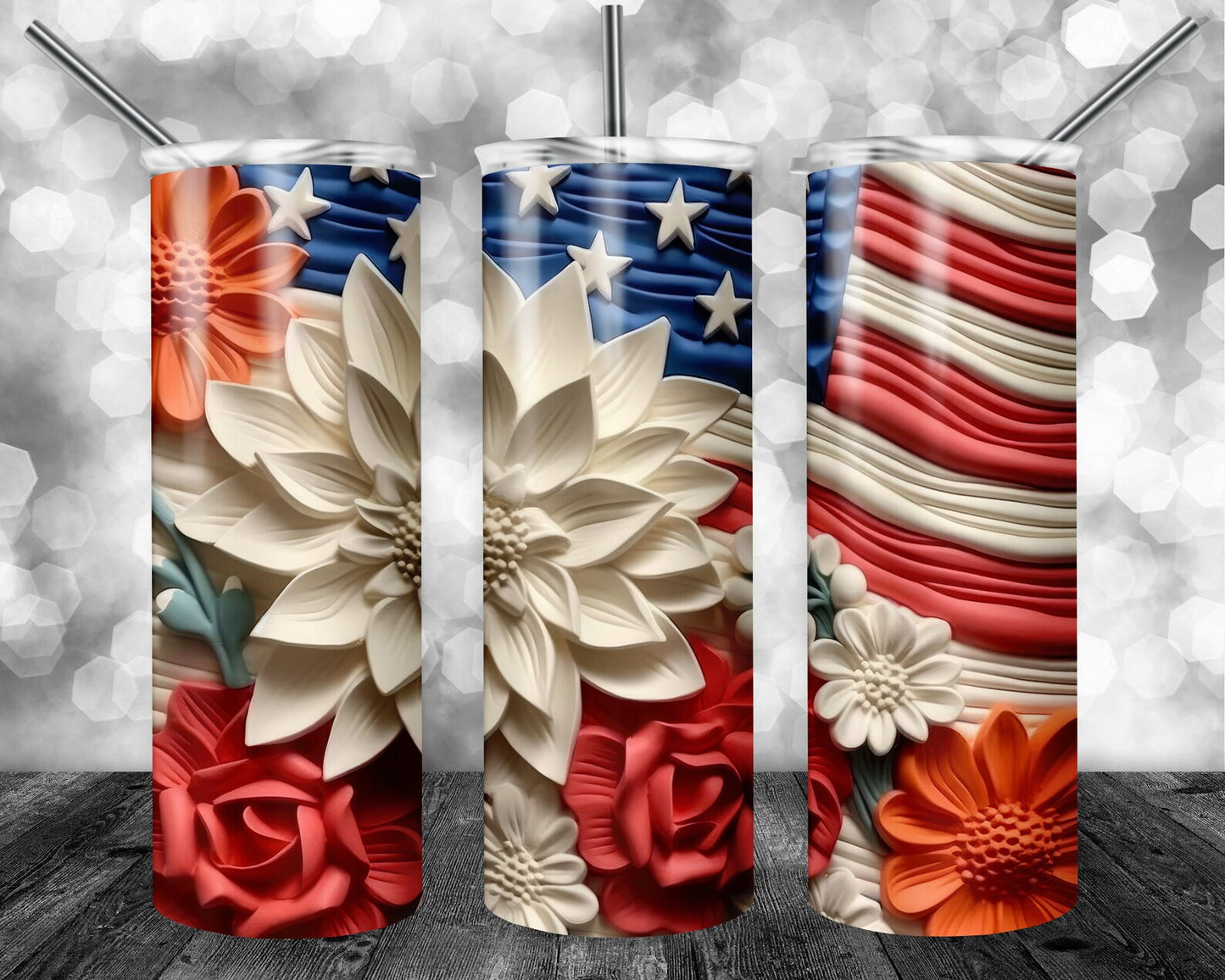 3D Clay American Flag Flowers Transfer Sheets