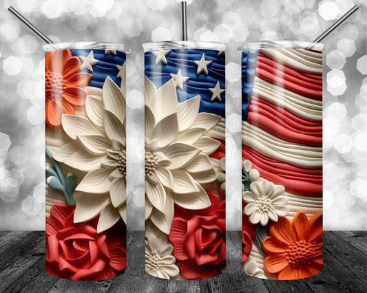 3D Clay American Flag Flowers Transfer Sheets