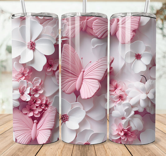 3D Pink Butterfly Floral Transfer Sheets