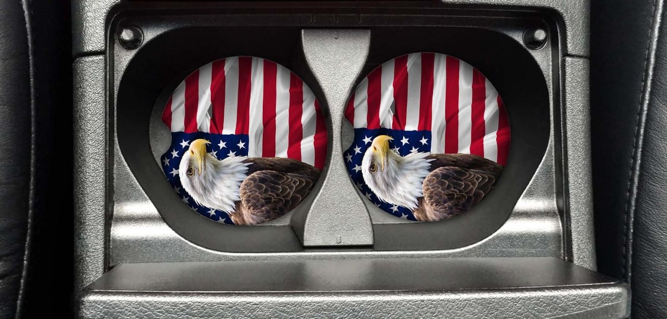 Flag with Eagle Car Cup Coaster Transfer Sheet