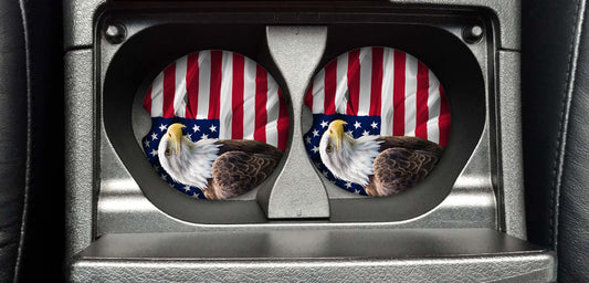 Flag with Eagle Car Cup Coaster Transfer Sheet