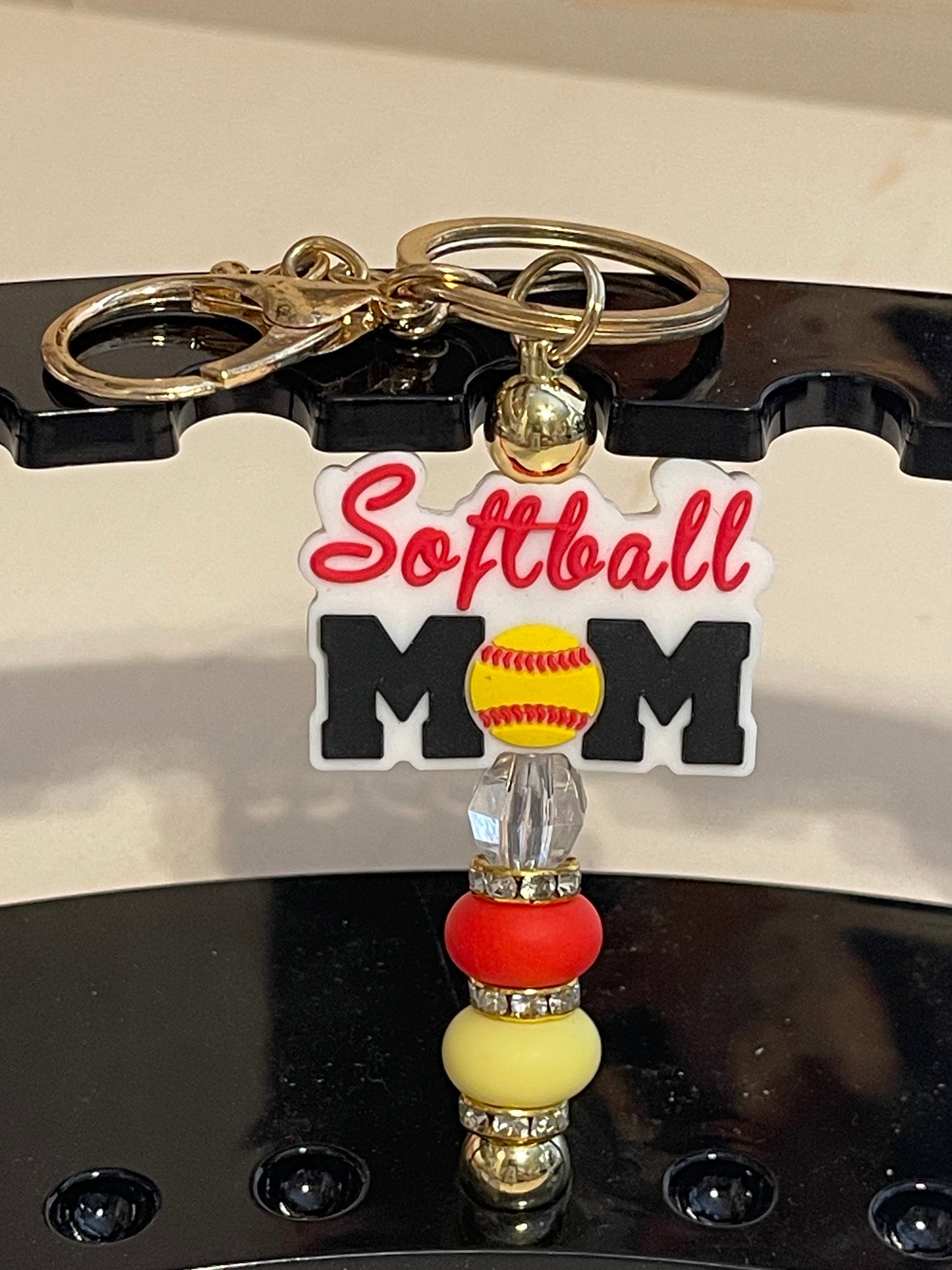 Softball Mom Gold Keychain